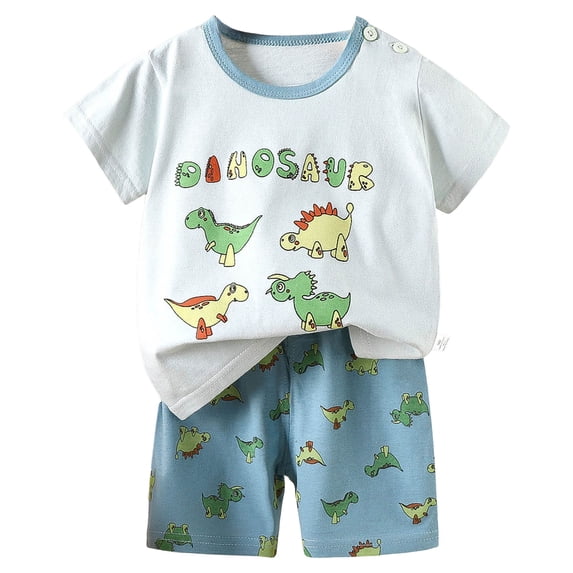 Kids Boy Pajamas Sleepwear Set Cartoon T-Shirt Shorts 12-18 Months 18-24 Months 2-3 Years Natural Cotton Adjustable Waist Sleepwear Super Soft (18-24 Months,Light Blue)