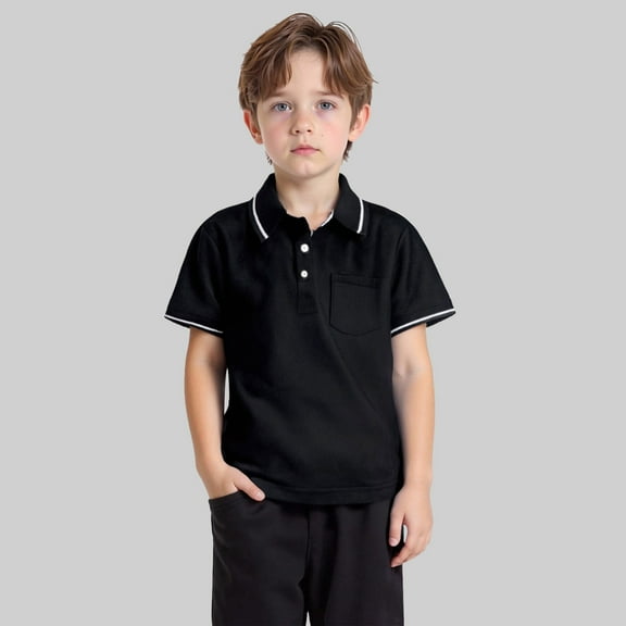 Kids Boy Polo Shirt Black Polo Shirt Rugby Shirts Short Sleeve Tops Boys Shirts Size 10-11 Years