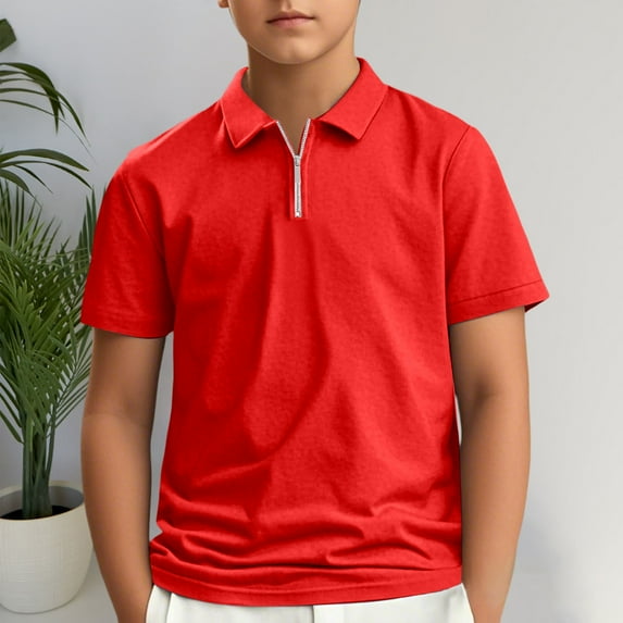 Kids Boy Polo Shirt Red Polo Shirt Boys Button Up Shirt Boys Boys Short Sleeve Polo Shirts Boys Polo Shirts Size 11-12 Years
