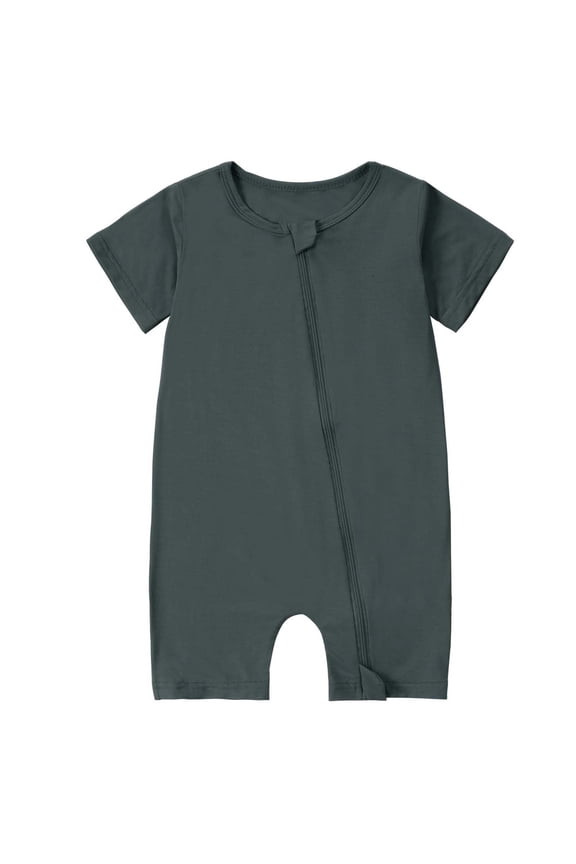 Kids Boy Romper, Dark Gray Unisex Kids One-Piece | Zip Up Short Sleeve Romper for Easy Diaper Change | Soft Stretchy Playwear 0-24 Months,Size 18 Months