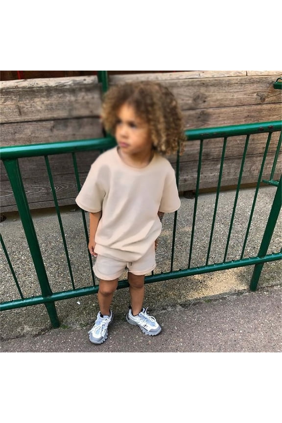 Kids Boy'S Clothing Beige T-Shirt Casual Shorts Sets Crew Neck Summer Outfits 8-9 Years Boy Clothes