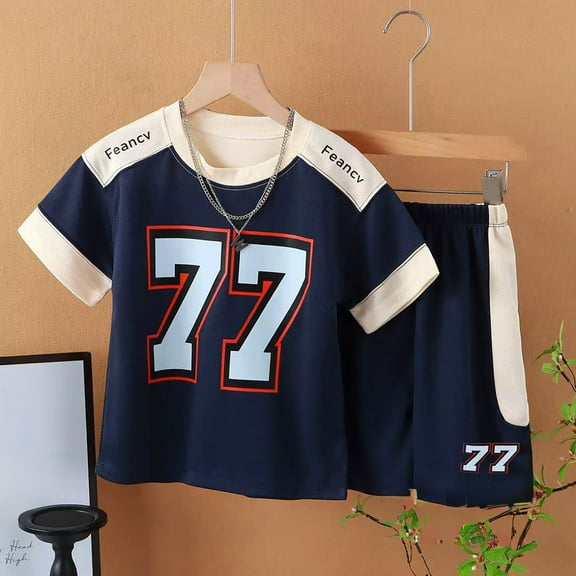 Kids Boy'S Clothing Numbers Short Sleeve Shirt Short Sets Crew Neck Boy Summer Clothes Cute Baby Boy Outfits 5-6 Years Cute Boy Girl Clothing