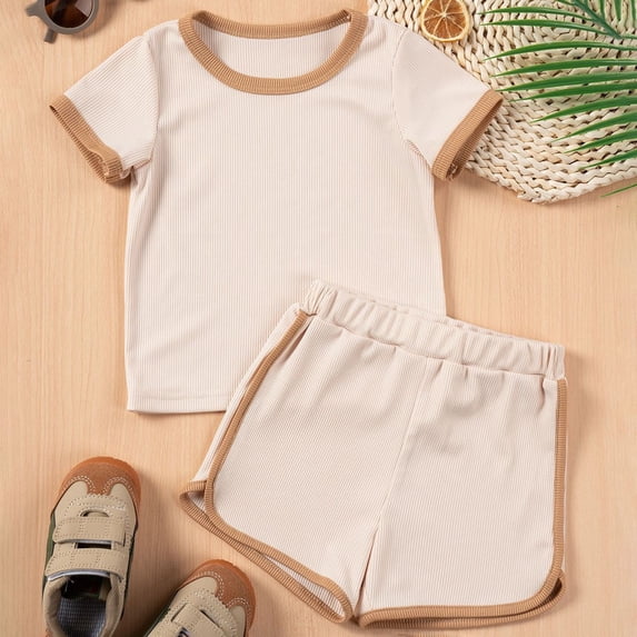 Kids Boy'S Clothing Solid Short Sleeve T-Shirt Tee Tops Casual Shorts Crew Neck Boys Of Summer Baby Clothes Boy 3-4 Years Cute Boy Clothing