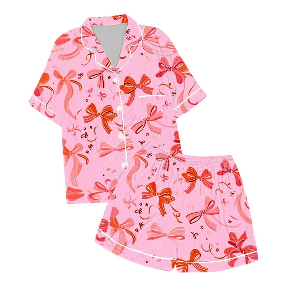 Kids Girls Silk Pajamas Set Bow Print Girls Button Down Pajamas Set Classic Loungewear Boys Pajamas Size 4-5 Years Kids Clothes