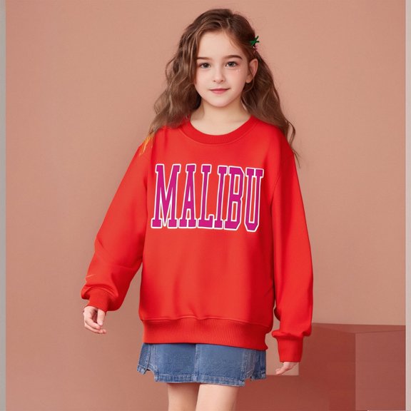 Kids Boy Sweatshirt Letter Graphic Long Sleeve Pullover Crewneck Blouse Shirt Tops Warm Fall Winter Clothes Girls Tops8-9 Years