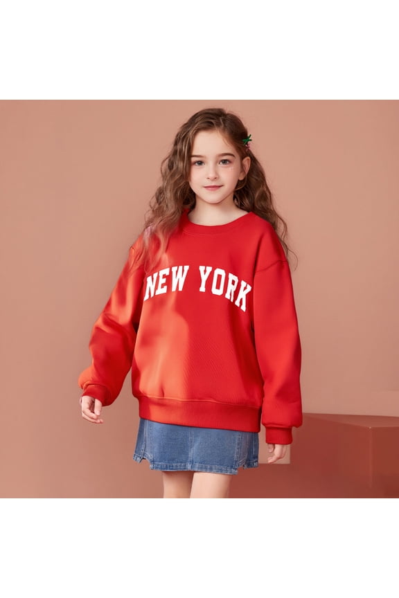Kids Boy Sweatshirt Long Sleeve Kids New York City Letter Print Sweatshirt Crewneck Pullover Casual Sport Sweatshirts Warm Fall Winter Clothes Sweat Shirts for Girls 4-5 Years Kids Clothes