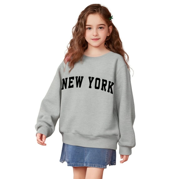 Kids Boy Sweatshirt Long Sleeve New York City Letter Print Sweatshirts Crew Neck Cute Pullover Relaxed Fit Tops Fall Clothes 8-9 Years Girls Clothes Kids Clothes