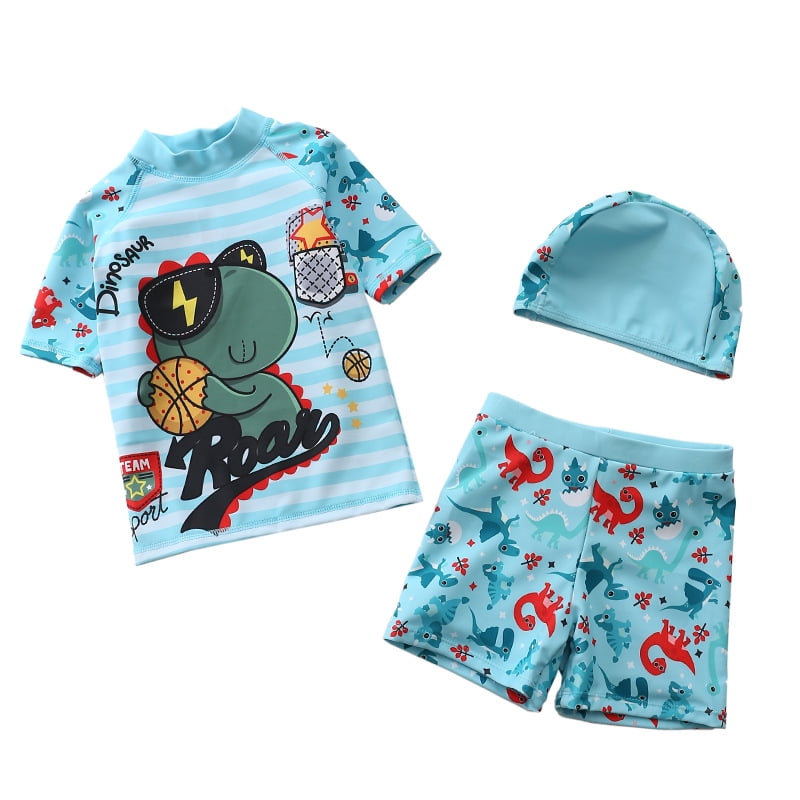 Kids Boy Swimsuit With Swim Cap Cool Print Summer Children Board Shorts