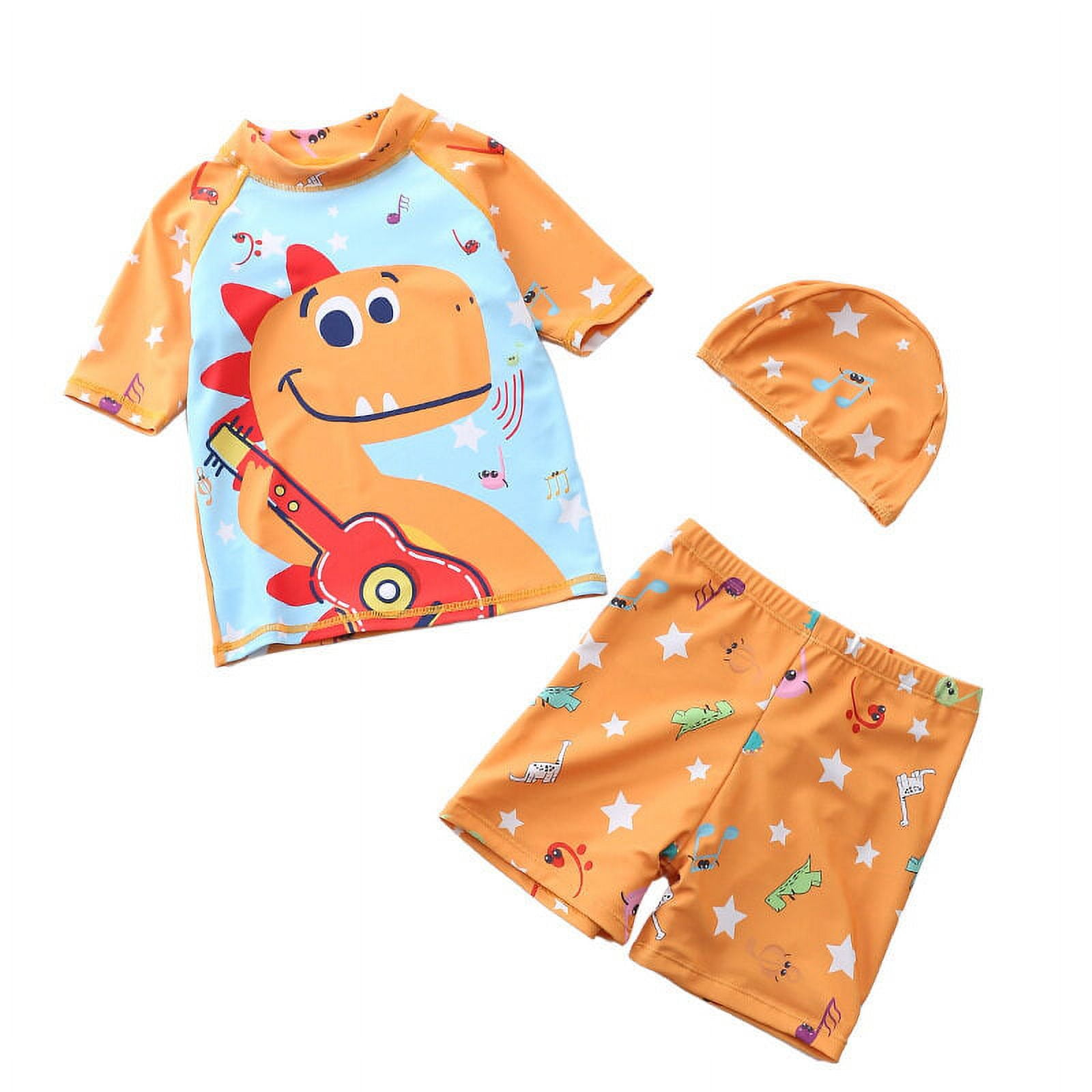 kids-boy-swimsuit-with-swim-cap-cool-print-summer-children-board-shorts