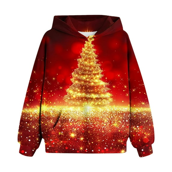 Kids Boy Toddlers Hoodie Sweatshirt Christmas Children's Shirt Long Sleeved Pattern T-shirt Printed Round Neck Short Top Boys and Girls Aged Hooded Sweatshirt Red 11 Years