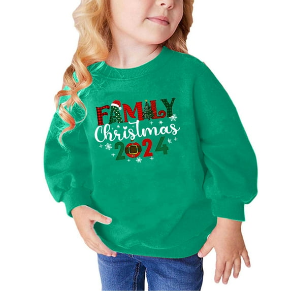 Toddler Kids Hoodies Winter Christmas Letter Print Long-sleeved Sweatshirt for Girls and Boys Green 2 Years