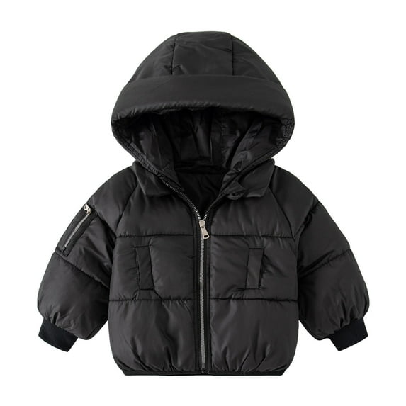 Kids Boy Winter Coat,Boys Puffer Coat with Pocket Zip up Winter Hoodies Coat Solid Color Long Sleeve Winter Down Coat Boys Size 3-4 Years Winter Coat