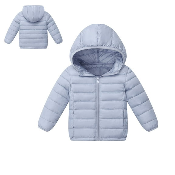 Kids Boy Winter Coat Hooded Puffer Jacket Blue Coat Full-Zip Long Sleeve Waterproof Girls Lightweight Jacket Girls Fall Jacket 5-6 Years
