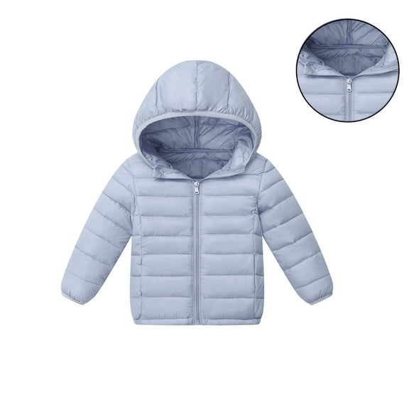 Kids Boy Winter Coat Hooded Puffer Jacket Blue Puffer Jacket Zip up Long Sleeve Waterproof Boys Lightweight Jacket 5-6 Years Boy Jacket