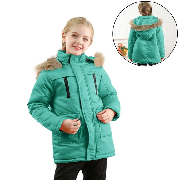 Kids Boy Winter Coat Hooded Puffer Jacket Boys Green Puffer Coat Zip up Long Sleeve Waterproof Girls Thicken Jacket Jacket for Kids 7-8 Years
