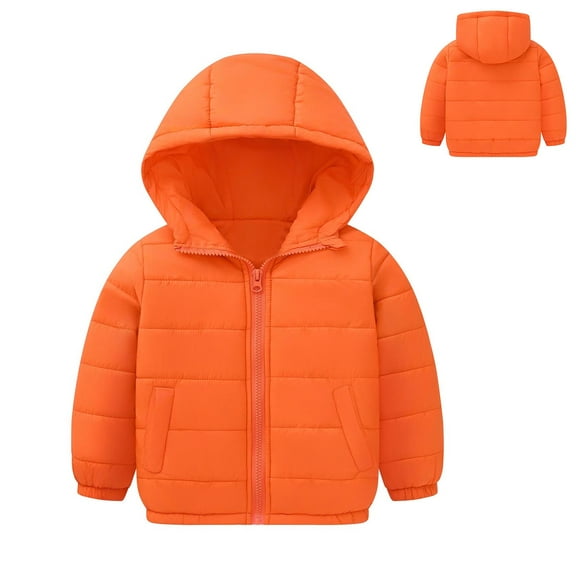 Kids Boy Winter Coat with Hooded Puffer Jacket Boys Orange Puffer Coat Zipper Long Sleeve Waterproof Kids Thicken Jacket Girls Winter Coat Size 5-6 Years