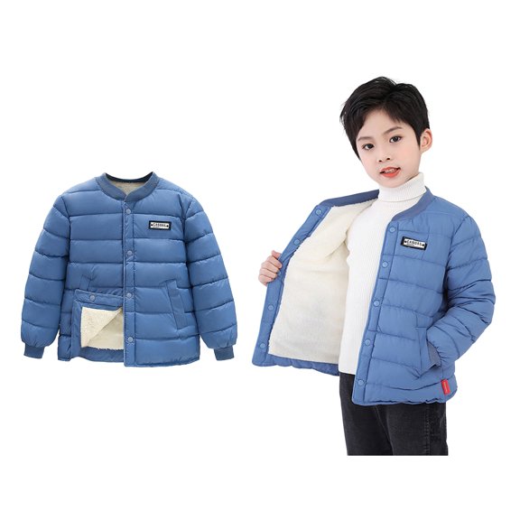 Kids Boy Winter Coat,Puffer Jackets for Girls with Pocket Button Blue Coat Windproof Warm Kids Down Jacket Girls Winter Clothes Size 5-6 Years