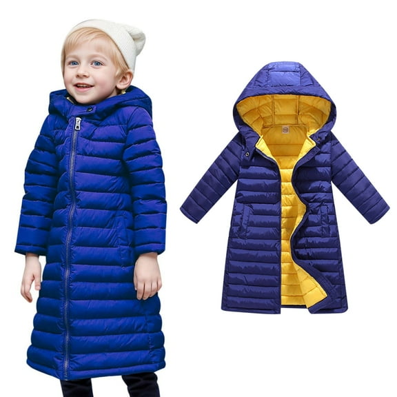 Kids Boy Winter Coat with Hooded Puffer Jacket Blue Coat Full-Zip Long Sleeve Waterproof Kids Lightweight Jacket Fall Jackets for Girls 4-5 Years
