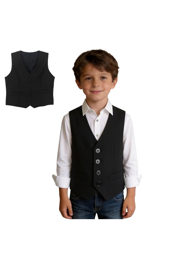 Kids Boy's 4 Button Formal Suit Vest Black Vest Elegant Adjustable Back Strap Size 4T Boys Clothes