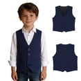 thumbnail image 1 of Kids Boy's 4 Button Formal Suit Vest Navy Dress Waistcoat Vest V-Neck Adjustable Back Strap Graduation Outfit for Boys 7-8 Years, 1 of 6
