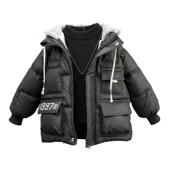 Kids Boy's Winter Coat Fleece Lined Thick Down Coats Puffy Cotton Jackets With Hood