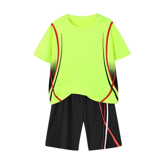Kids Boys 2 Pcs Sport Set Tracksuit Short Sleeve T-Shirt and Shorts Suit Soccer Training Uniform
