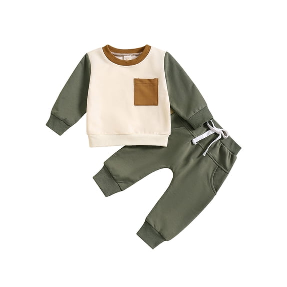 Kids Boys 2 Piece Outfits Toddler Girls Long Sleeve Patchwork T Shirt Pullover Tops Pants Sweatsuits 18-24 Months