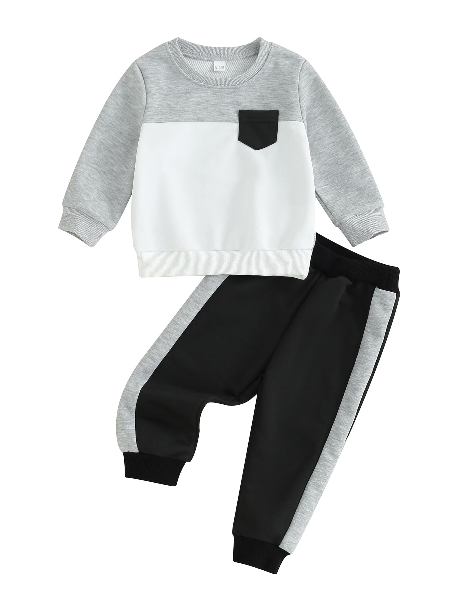 Kids Boys 2piece Outfit, Contrast Color Long Sleeve Sweatshirt with