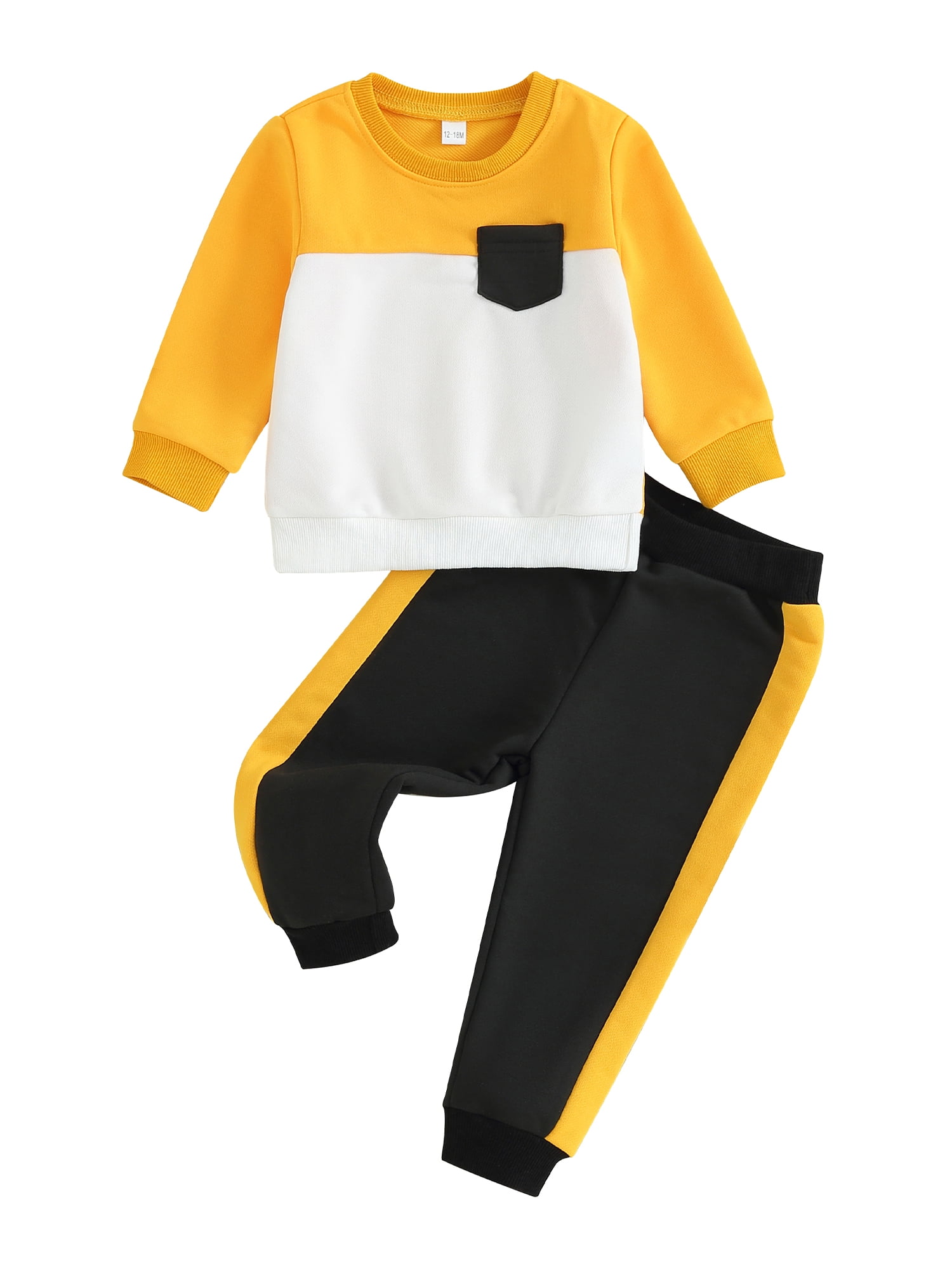 Kids Boys 2piece Outfit, Contrast Color Long Sleeve Sweatshirt with