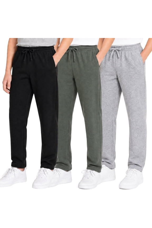 Kids Boys Sweatpants 3 Pack Workout Athletic Jogger Pants with Drawstring and Side Pockets Black Army Lightgrey 8-9Y