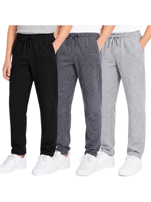 Kids Boys Sweatpants 3 Pack Workout Athletic Jogger Pants with Drawstring and Side Pockets Black Gray Lightgrey 10-12Y