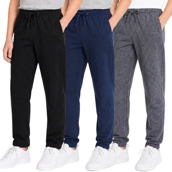 Kids Boys Sweatpants 3 Pack Workout Athletic Jogger Pants with Drawstring and Side Pockets Black Navy Gray 14-16Y