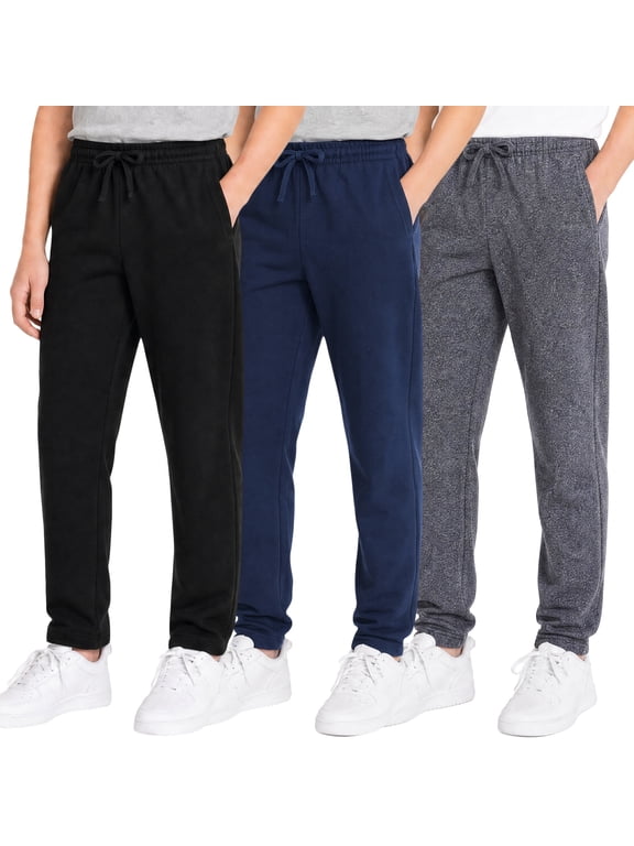 Kids Boys Sweatpants 3 Pack Workout Athletic Jogger Pants with Drawstring and Side Pockets Black Navy Gray 14-16Y