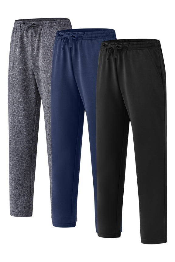 Kids Boys Sweatpants 3 Pack Workout Athletic Jogger Pants with Drawstring and Side Pockets Black Navy Gray 6-7Y