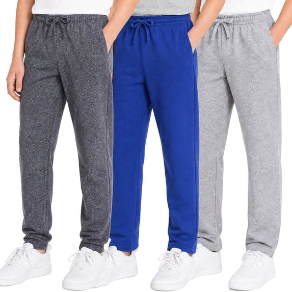 Kids Boys Sweatpants 3 Pack Workout Athletic Jogger Pants with Drawstring and Side Pockets Gray Royal blue Lightgrey 10-12Y
