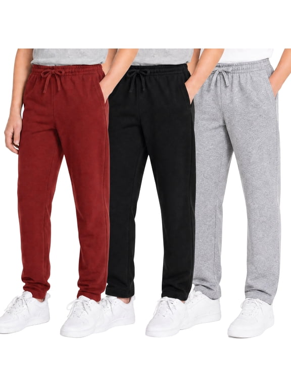 Kids Boys Sweatpants 3 Pack Workout Athletic Jogger Pants with Drawstring and Side Pockets Wine red Black Lightgrey 14-16Y