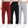 thumbnail image 1 of Kids Boys Sweatpants 3 Pack Workout Athletic Jogger Pants with Drawstring and Side Pockets Wine red Black Lightgrey 6-7Y, 1 of 8