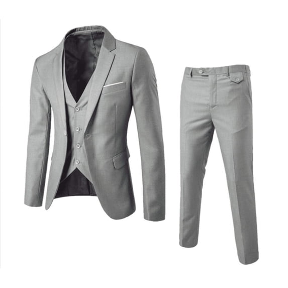 Kids Boys 3-Piece Suit Notched Lapel Button Slim Fit Formal Jacket Vest Pants Set Grey 17 Years-18 Years