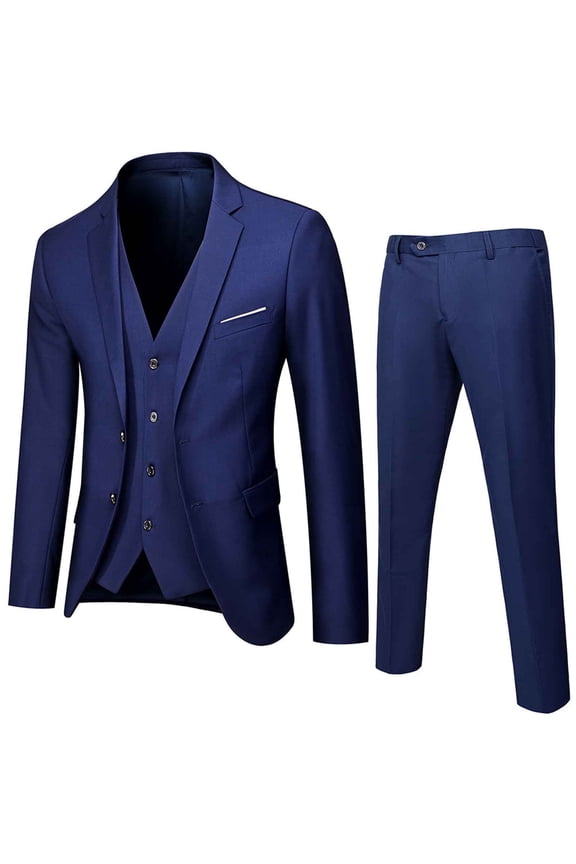 Kids Boys 3-Piece Suit Notched Lapel Button Slim Fit Formal Jacket Vest Pants Set Navy 16 Years-17 Years