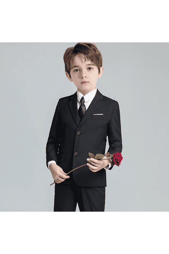 Kids Boys 5 Pieces Gentleman Suits Slim Fit Formal Wedding Party Suits Performance Dress Suit Black 10Years