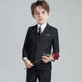 thumbnail image 1 of Kids Boys 5 Pieces Gentleman Suits Slim Fit Formal Wedding Party Suits Performance Dress Suit Black 20Years, 1 of 5