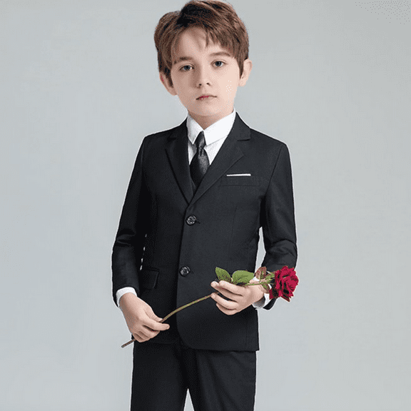Kids Boys 5 Pieces Gentleman Suits Slim Fit Formal Wedding Party Suits Performance Dress Suit Black 2T