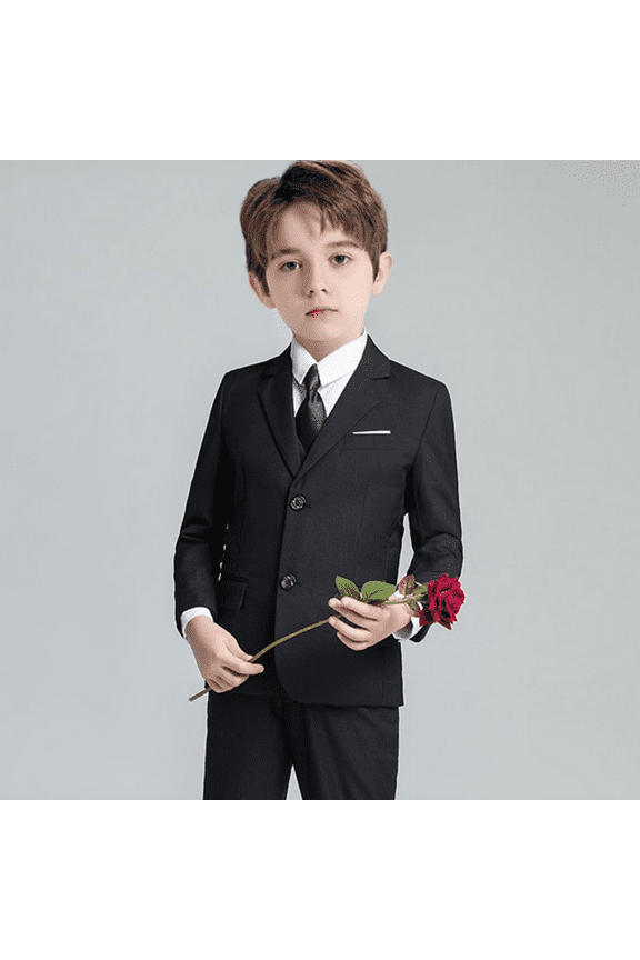 Kids Boys 5 Pieces Gentleman Suits Slim Fit Formal Wedding Party Suits Performance Dress Suit Black 2T