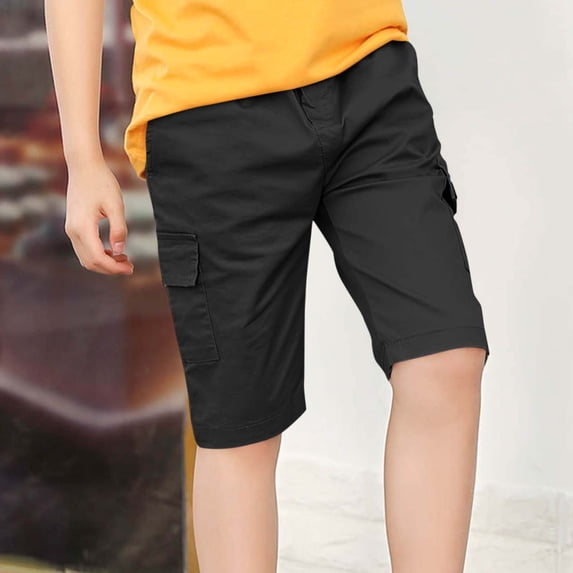 Kids Boys Active PE Cargo Shorts Comfy Lightweight Adjustable Waistband Athletic Football Sports Summer Stretchy Shorts Age 3-14 Years Black 12-13 Years