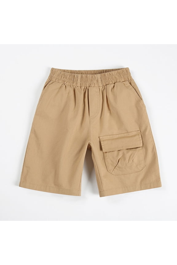 Kids Boys Active PE Cargo Shorts Comfy Lightweight Adjustable Waistband Athletic Football Sports Summer Stretchy Shorts Age 3-14 Years Khaki 5-6 Years