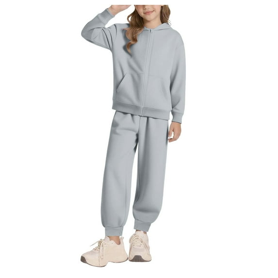 Kids, Boys And Girls Girls 2 Piece Outfits Girls' Clothing Sets Kids Fashion Long Sleeve Crew Neck Tops Wide Leg Pants Sweatsuit with Pocket