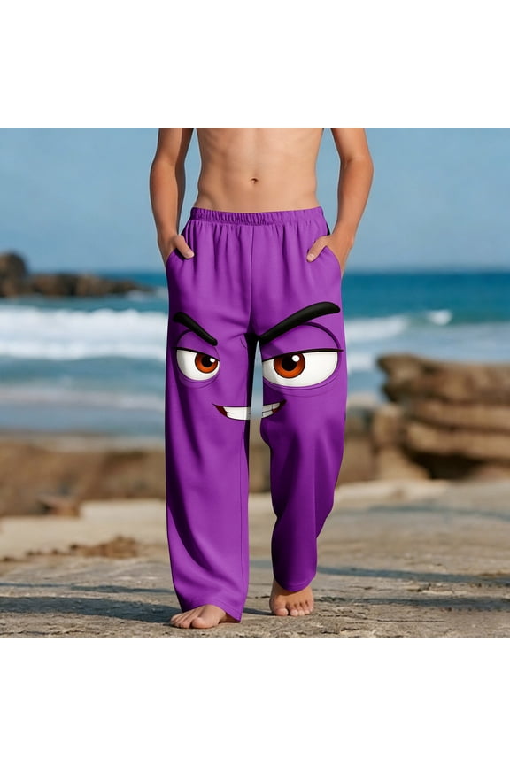 Kids Boys Angry Smile Face Graphic Pants Stretchy Waist Novelty Trousers for Outdoor Active Play, 4-13Y