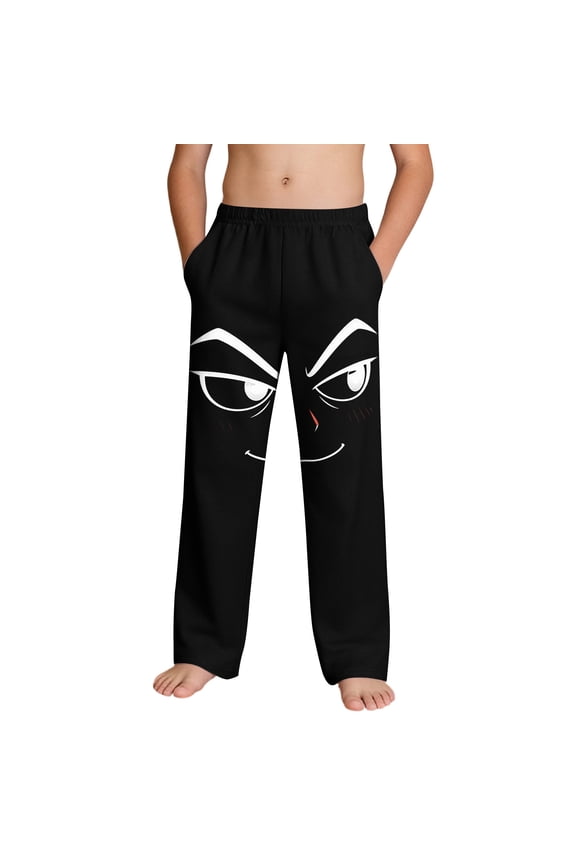 Kids Boys Anime Face Lounge Pants Black Soft Sweatpants with Pockets Teen Boys Casual Joggers Comfy Graphic Bottom,Size 6 T