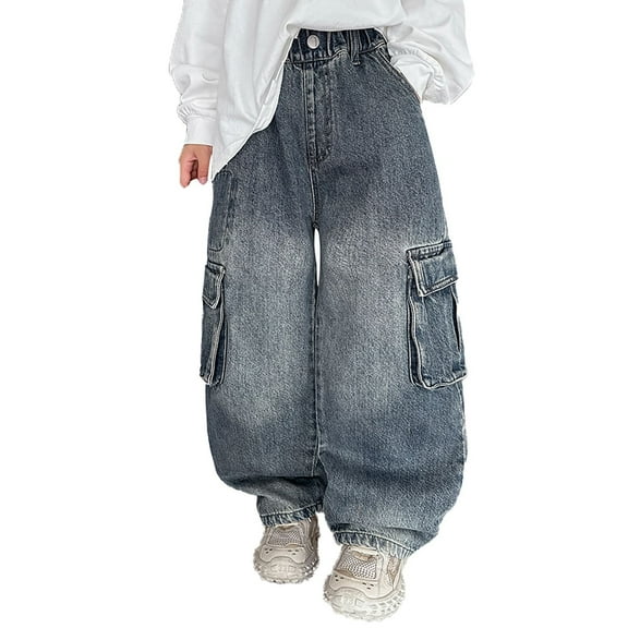 Kids Boys Baggy Jeans Cargo Joggers High Waisted Wide Leg with Pocket Loose Fit Casual Beach Shorts 9-10 Years