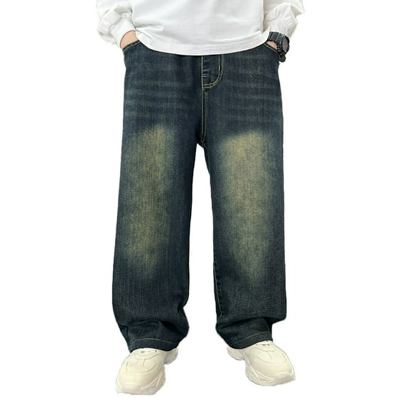 Kids Boys Baggy Jeans Cargo Joggers Straight Waist Casual with Pocket Loose Fit Pull On Boys Soccer Shorts 7-8 Years